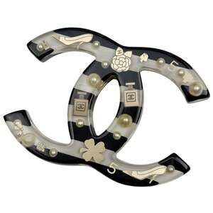 CHANEL Black Logo Brooch